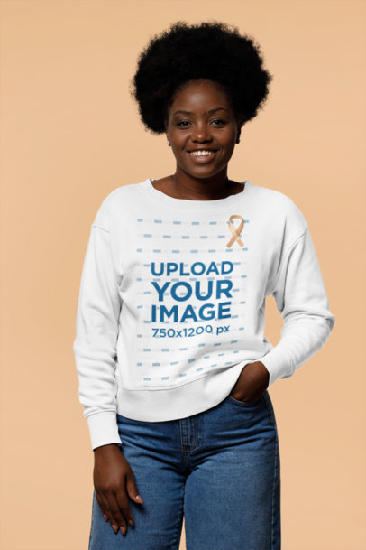 Sweatshirt Mockup of a Happy Woman Supporting Cancer Awareness Month with a Ribbon m17195
