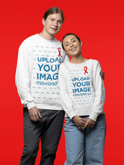 Sweatshirt Mockup of a Man and a Woman Posing with Cancer Awareness Ribbons