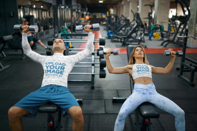 Long Sleeve Tee and Sports Bra Mockup Featuring a Couple Training Together M16710-r-el2