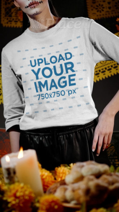 Sweatshirt Video of a Mexican Catrina Celebrating Dia de Muertos