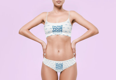 Mockup of a Slim Woman Posing in Sports Bra and Panties at a Studio m16214 r-el2