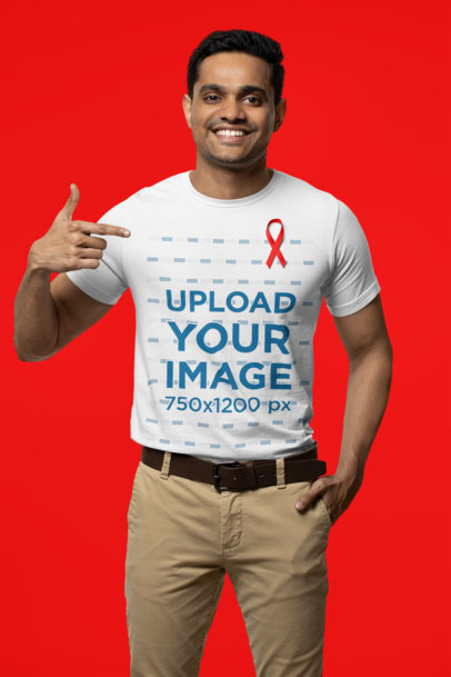 Cancer Awareness-Themed Mockup of a Happy Man Pointing at His T-Shirt 