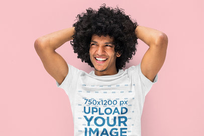 Basic Tee Mockup of a Curly-Haired Man Laughing m16808-r-el2