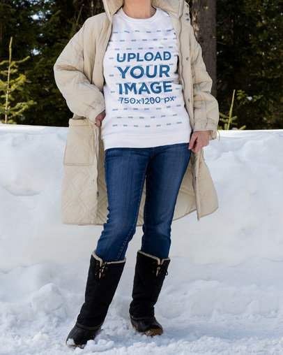 Sweatshirt Mockup Featuring a Woman Surrounded by Snow M14844-r-el2