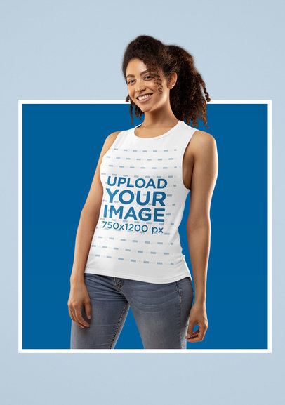 Mockup of a Happy Woman Wearing a Bella Canvas Tank Top