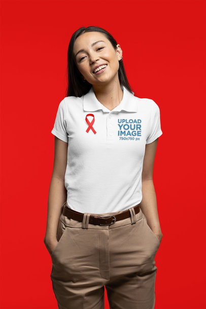 World AIDS Day-Themed Mockup of a Woman Wearing a Polo Shirt