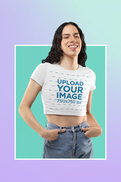 Mockup of a Woman Wearing a Crop Top and High-Waisted Jeans m14691