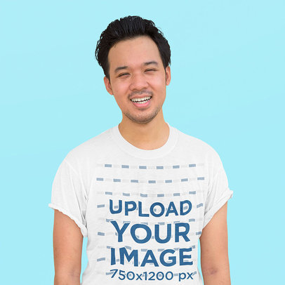 Round-Neck Tee Mockup of a Smiling Man at a Studio m17692-r-el2