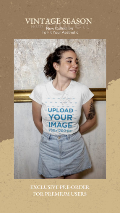 T-Shirt Video of a Smiling Woman Featuring an Animated Rustic Frame