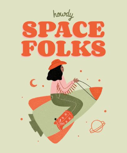 T-Shirt Design Template Featuring Space Cowboy Illustrations
