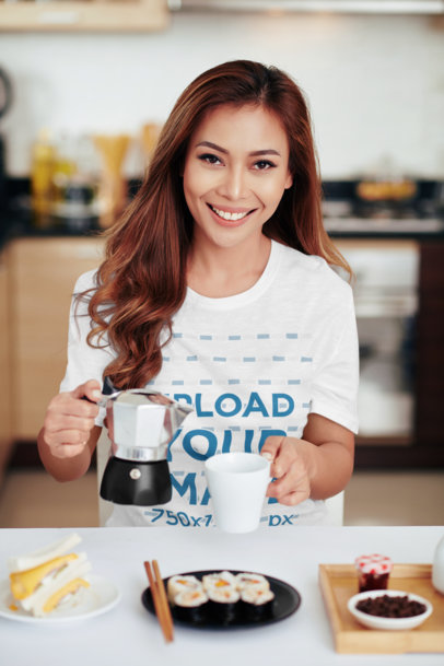 Heather T-Shirt of a Happy Woman Having a Healthy Meal M8348-r-el2