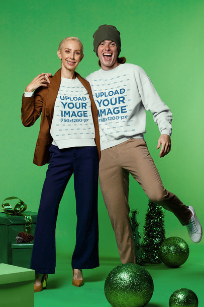 Christmas-Themed Sweatshirt Mockup of a Classy Mom and Her Son