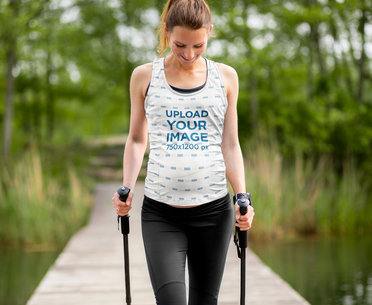 Sublimated Tank Top Mockup Featuring a Pregnant Woman Walking in Nature 