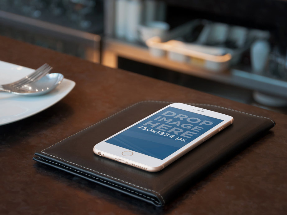 Mockup of an iPhone 6 on a Check