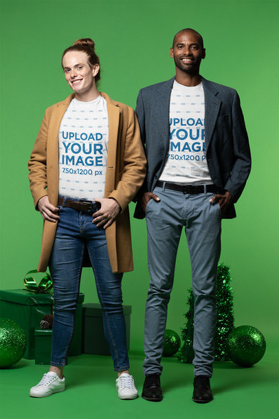 Christmas-Themed Mockup Featuring Two Men Standing in a Studio