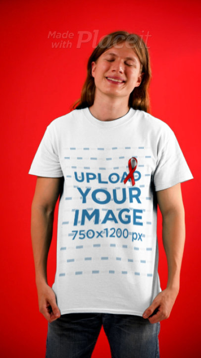 World AIDS Day-Themed Video of a Long-Haired Man Pointing at His T-Shirt 4172v