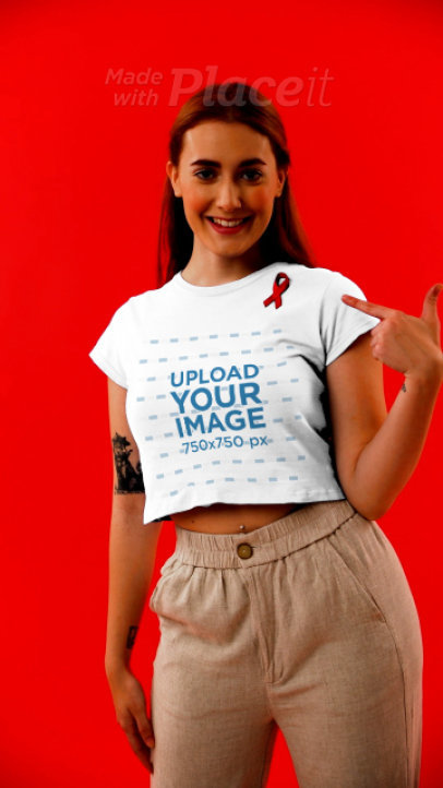 Crop Top Video of a Young Woman Wearing a Red Ribbon for World AIDS Day 4188v