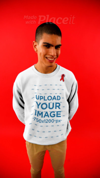 Sweatshirt Video of a Man Wearing a Red Ribbon for World AIDS Day 4187v