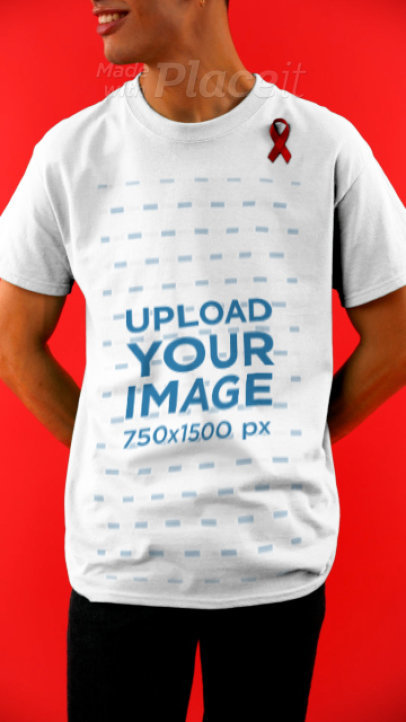 T-Shirt Video Featuring a Happy Young Man Wearing an AIDS Awareness Ribbon 4171v