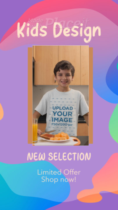 T-Shirt Video Featuring a Happy Boy for a Kids Clothing Store with Colorful Animations