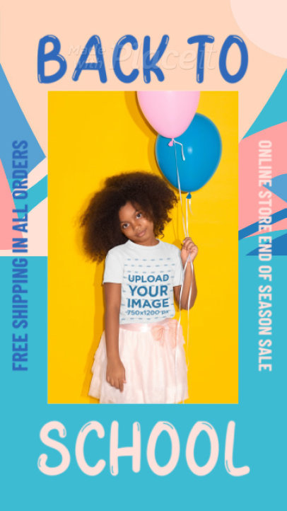 Round-Neck Tee Video for a POD Store Featuring a Little Girl Holding Balloons 