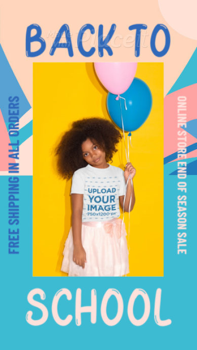 Round-Neck Tee Video for a POD Store Featuring a Little Girl Holding Balloons 