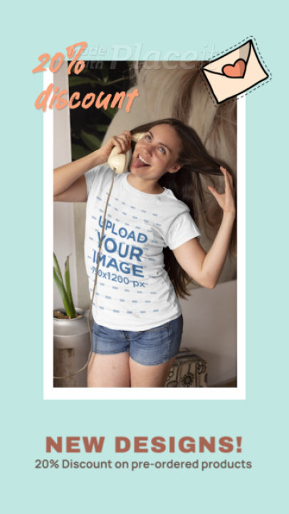 T-Shirt Video of a Woman Talking on the Phone Featuring Animated Graphics