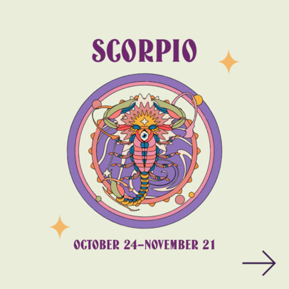 Instagram Post Creator for a Zodiac-Themed Carousel Featuring a Scorpio Graphic
