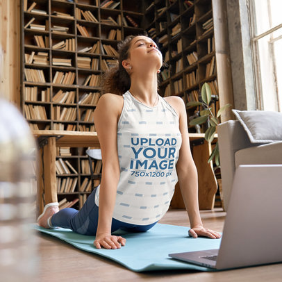 Tank Top Mockup Featuring a Woman Doing Online Yoga Exercises m9895 r-el2