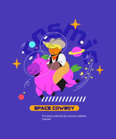 T-Shirt Design Template Featuring a Space Cowboy Riding an Alien Horse