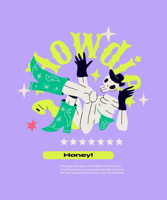 Placeit - Illustrated T-Shirt Design Maker with a Cosmic-Western Theme