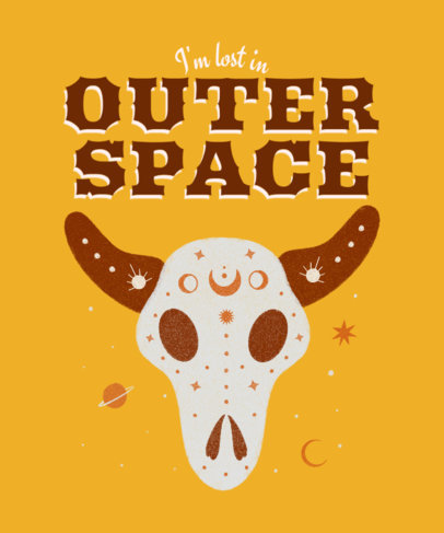 Space Western-Themed T-Shirt Design Maker Featuring an Illustrated Bull Skull 4182g