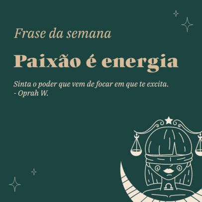 Astrology-Themed Instagram Post Design Template Featuring a Quote of the Week in Portuguese