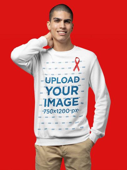 Mockup of a Man Wearing a Sweatshirt and an AIDS-Awareness Ribbon