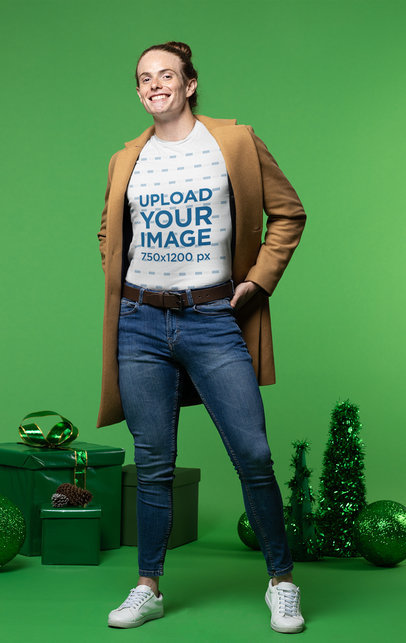 T-Shirt Mockup of a Smiling Man in a Xmas-Decorated Setting m17892