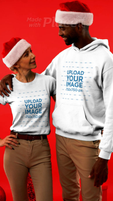 T-Shirt and Hoodie Video of a Couple Celebrating Christmas
