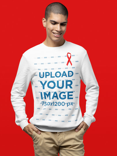 World AIDS Day-Themed Sweatshirt Mockup of a Man with a Buzz Cut m17513