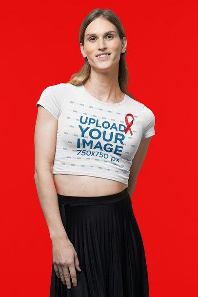 Mockup of a Woman Wearing a Bella Canvas Crop Top on World AIDS Day