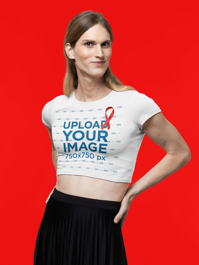 World AIDS Day-Themed Mockup Featuring a Woman Wearing a Bella Canvas Crop Top m17474