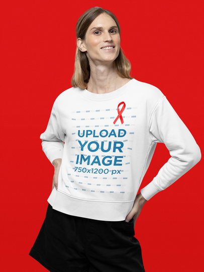 Sweatshirt Mockup of a Woman Featuring a Cancer Awareness Theme m17478