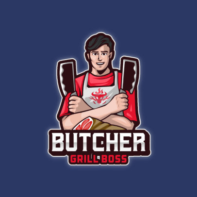 Logo Template for Cooking Channels Featuring a Butcher Clipart