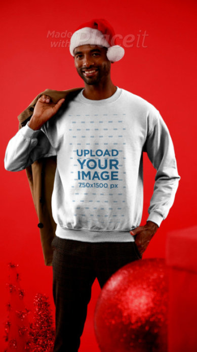 Gift Bag Video Featuring a Man Wearing a Sweatshirt During Christmas