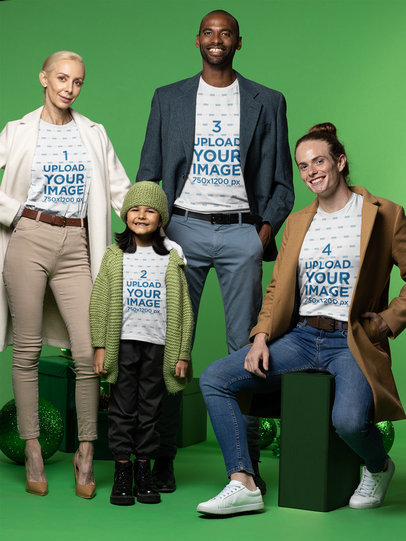 T-Shirt Mockup Featuring a Family of Four and a Christmas Theme