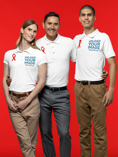 Polo Shirt Mockup of a Group of Friends Posing Together for a Cancer Awareness Campaign m17487