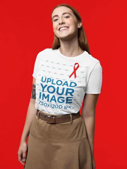 Cancer Awareness-Themed T-Shirt Mockup Featuring a Smiling Woman