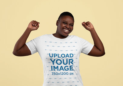 T-Shirt Mockup of a Happy Short-Haired Woman in a Studio