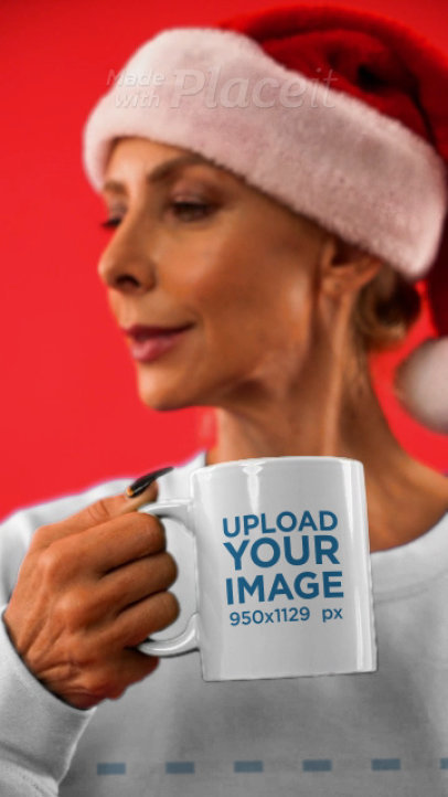 Christmas-Themed Video of a Woman in a Sweatshirt Holding a Coffee Mug