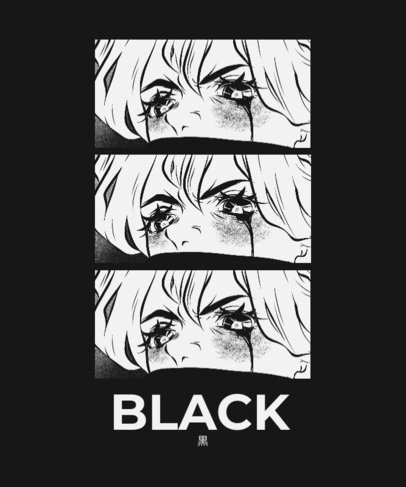 Monochromatic T-Shirt Design Creator Featuring a Crying Manga Character 4767g