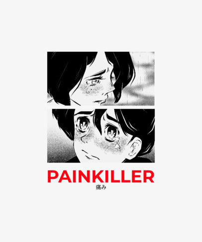 Manga-Styled T-Shirt Design Template Featuring Sad Characters