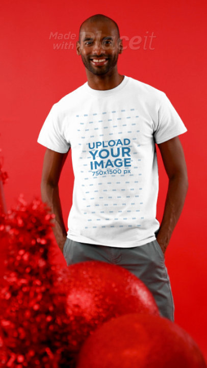 Christmas-Themed Video Featuring a Man Pointing at His T-Shirt 